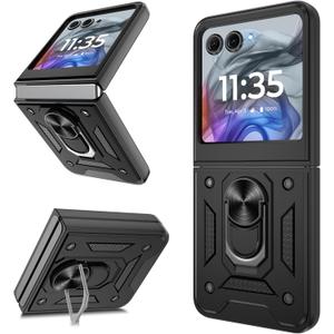 ATUMP for Motorola Razr 2024 Case/Razr 2025 Case[Not Fit Razr Plus 2024], Heavy Duty Shockproof with 360 Rotation Metal Kickstand [Military Grade] Protective Case for Moto Razr 2024/2025, Black