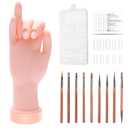Practice Hand for Acrylic Nails Flexible Bending Nail Practice Hand Training Fake Hand Nail Hand Practice Tools with 100PCS Nail Tips, 120PCS Jelly Double Sided Nail Adhesives and 9PCS Brush
