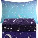 JSD Gradient Blue Moon Stars Kids Sheet Set Twin Size, 3 Piece Space Theme Microfiber Sheets Deep Pocket