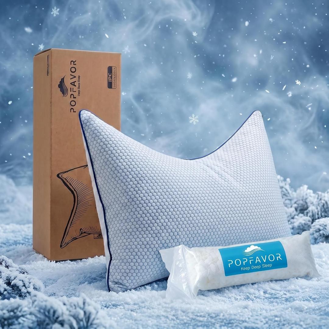 King Cooling Side Sleeper Pillow, Shredded Memory Foam Adjustable, King PACK1