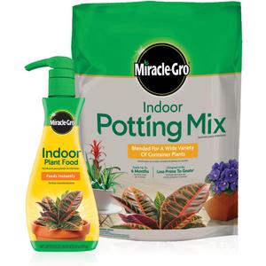 Miracle-Gro Indoor Potting Mix (6 qt.) and Indoor Plant Food (8 oz.) - Bundle for Growing and Fertilizing Houseplants
