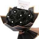 Waipfaru Black Glitter Roses Bouquet, DIY Fake Flowers Bouquet, Artificial Rose Bouquet for Valentines, Anniversary, Engagement, Wedding, 24 Roses