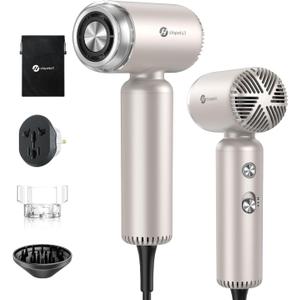 slopehill Dual Voltage Travel Mini Hair Dryer, Lightweight Ionic Blow Dryer, Professional Fast Drying, Compact Portabe Quiet Hairdryer with Magnetic Diffuser for Women, International European 100-240V (Stone)