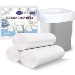 LainNeala Small Trash Bags 4 Gallon, 200 Count Small Garbage Bag Bathroom White Mini Trash Bag Trash Can Liners Unscented Garbage Bags for Bathroom Can