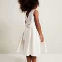 Satin Flower Girl Dress Sleeveless Girls Party Dresses for Wedding Pageant First Communion Gown with Bowknot (White)