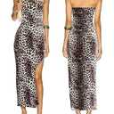 ALENDA DANMOS Womens Strapless Printed Midi Dress with Slit Floral Mesh Tube Top Dresses Ruched Bodycon Party Club Dress 333(X-Small,Leopard)