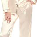 Leikar Silk Pajamas Long Sleeve Pajama Sets For Women Soft Button Down Pajamas Pj Set (Beige, S)