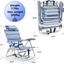 Backpack Beach Camping Chairs with 8 Positions Lay Flat, 2 Pack Lightweight Folding Beach Chair with Adjustable Headrest, Pouch, Cup Holder for Outdoor Lawn Picnic, Support 300LBS(Stripes_Blue & Cyan)