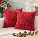 Kevin Textile Throw Pillow Covers Soft Corduroy Decorative Set of 2 Boho Striped Christmas Pillow Covers Pillowcases Farmhouse Home Decor for Couch Bed Sofa Living Room 18x18 Inch Red