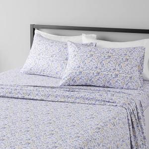 Amazon Basics Lightweight Super Soft Easy Care Microfiber 4 Piece Bed Sheet Set With 14-inch Deep Pockets, Queen, Blue Floral, Printed