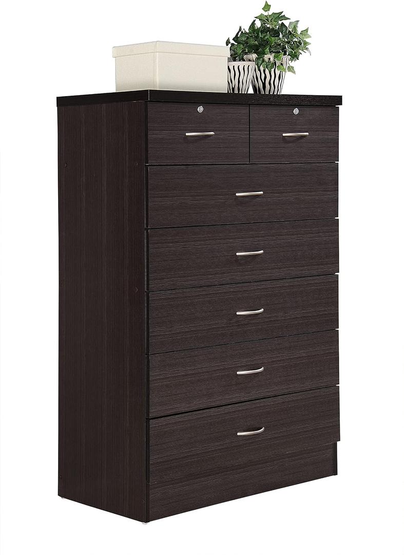 HODEDAH 7 Drawer Wood Dresser for Bedroom, 31.5 inch Wide Chest of Drawers, with 2 Locks on the Top Drawers, Storage Organization Unit for Clothing, Chocolate