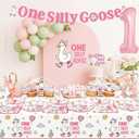 One Silly Goose Birthday Decor Girl Plates Set, Silly Goose First Birthday Decorations for Girl Balloons Banner Plates Napkins Cups Forks Tablecloth 25 Guests