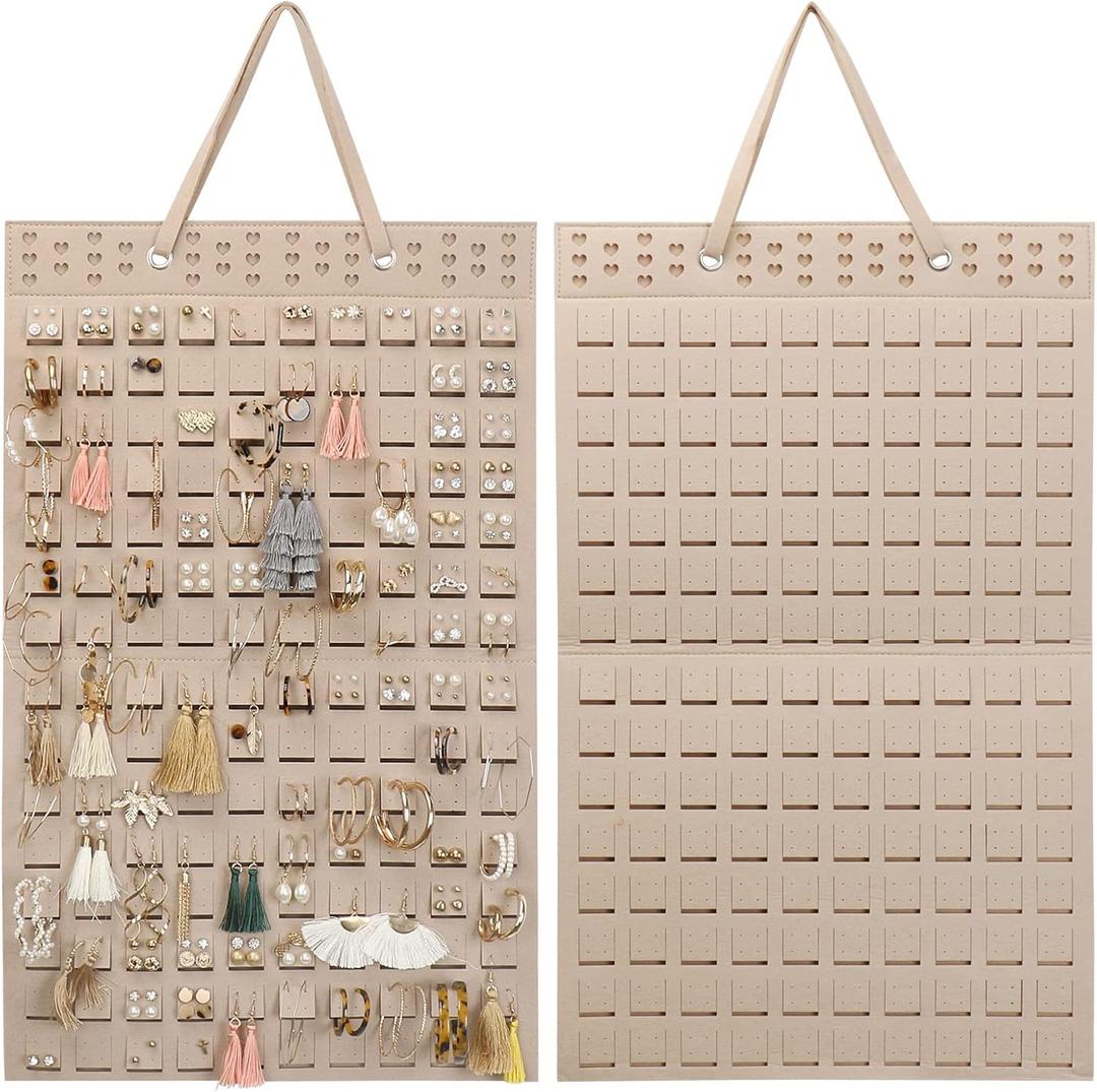 Hanging Earrings Organizer, Earring Holder & 20 Hooks, Holds Up To 300 Pairs, Compact Design, Soft Material, Earring Hanger Earring Display Hanging Organizer for Women Girls -1 Pack (22.5*13.6 inches, Camel)