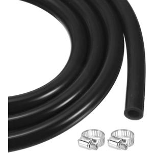 MECCANIXITY 6.6ft Silicone Rubber Tubing 3/16" ID 5/16" OD Plastic Tube Flexible Air Hose for Brewing, Wine Making, Pump Siphon, 4.8mm x 8mm, with 2pcs Clamps, Black