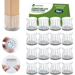 16PCS Chair Leg Floor Protectors, Chair Leg Protectors for Hardwood Floors, Furniture Pads for Hardwood Floors, Chair Socks Universal L Clear Fit 1.22"-1.46"