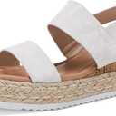 LAICIGO Women’s Open Toe Wedge Platform Espadrilles Ankle Strap Buckle Faux Leather Cork Rubber Summer Sandals,7,White