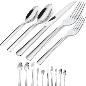 45-Piece Flatware Sets, Silverware Set for 8, Durable Stainless Steel Tableware in Ergonomic Design Size and Weight, Kitchen Utensils Set with Steak Knives, Rust-proof, Dishwasher Safe