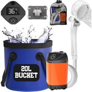 Elil Portable Camping Shower Pump with 3 Gallon Collapsible Bucket - Rechargeable Battery Camp Shower Electric Shower, Portable Shower for Camping Shower Tents (Shower Pump + 5 Gal Bucket) Elil Portable Camping Shower Pump with 3 Gallon Collapsible Bucket - Rechargeable Battery Camp Shower Electric Shower, Portable Shower for Camping Shower Tents (Shower Pump + 5 Gal Bucket)