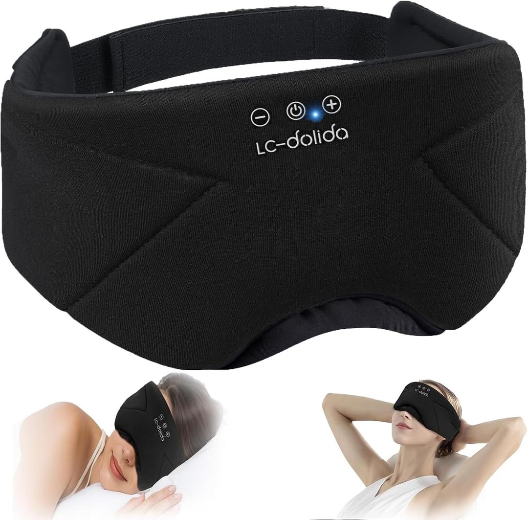 Sleep Mask with Headphones Bluetooth 5.4, LC-dolida Wireless Music Eye Mask for Sleeping Headphones with Soft Bamboo Cotton Cooling Breathable,Ultra-Thin Stereo Speaker for Side Sleepers (Black)