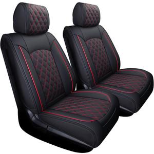 YIERTAI Truck Seat Covers for Toyota Tundra 2008-2023 2024 2025 2026 Crewmax Double Cab Limited Platinum 1794 Edition Tundrasine Concept Waterproof Leather(2 PCS Front only/Black-Red)