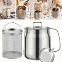 50oz 304 Stainless Steel Deep Fryer Pot with Basket & strainer – Heavy-Duty Multi-Purpose pot for Frying, Bacon Grease Storage,Oil Filter,Kitchen to Camping – Perfect for 1-2 Person Meals (50oz/1.5L)