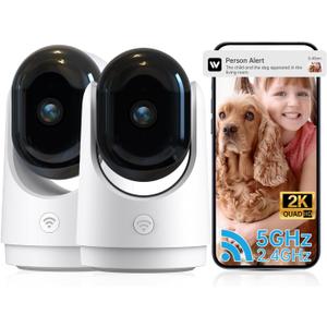 Security Camera Indoor Cam-2K 360° WiFi Cameras for Home Security, Pan & Tilt, Pet/ Dog/ Baby Camera with Phone app, 2-Way Audio, Night Vision, 24/ 7 Cloud & Micro SD Card Storage 2 Pack