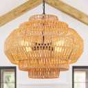 23.6 Rattan Chandelier Dinning Room Pendant Light Fixture Boho Chandelier Boho Hanging Light Large Basket Light Woven Rattan Pendant Light for Kitchen Island Bedroom Farmhouse Living Room