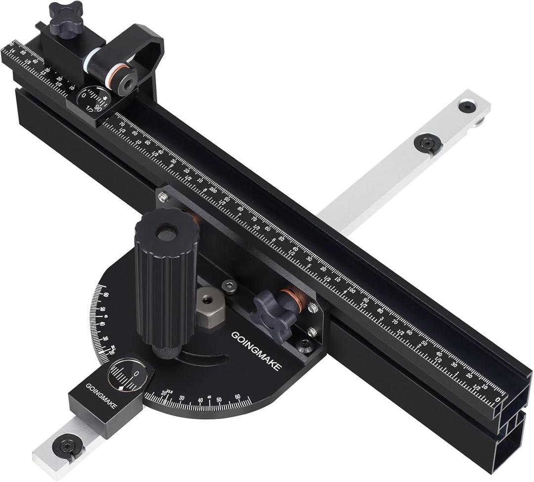 GOINGMAKE Compact Table Saw Miter Gauge with 360mm Fence and Multifunction Flip Stop and Positive Angle Stops, Miter Gauge for Table Saw Accessories, for Woodworking Cuts, Fits 3/4"x3/8" Slot