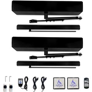 Olideauto Handicap Door Opener for Dual Swing Doors,Black Color Commercial Door Openers with Wireless Handicap Push Buttons,Automatically Open Dual Doors Simultaneously by 1PCS Handicap Push Button