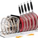MUDEELA Pot Rack - Expandable Pots and Pans Organizer under Cabinet, Pot Lid Organizer Holder with 12 Adjustable Compartment, Kitchen Cabinet Organizer and Storage for Cutting Board, Skillets Pan