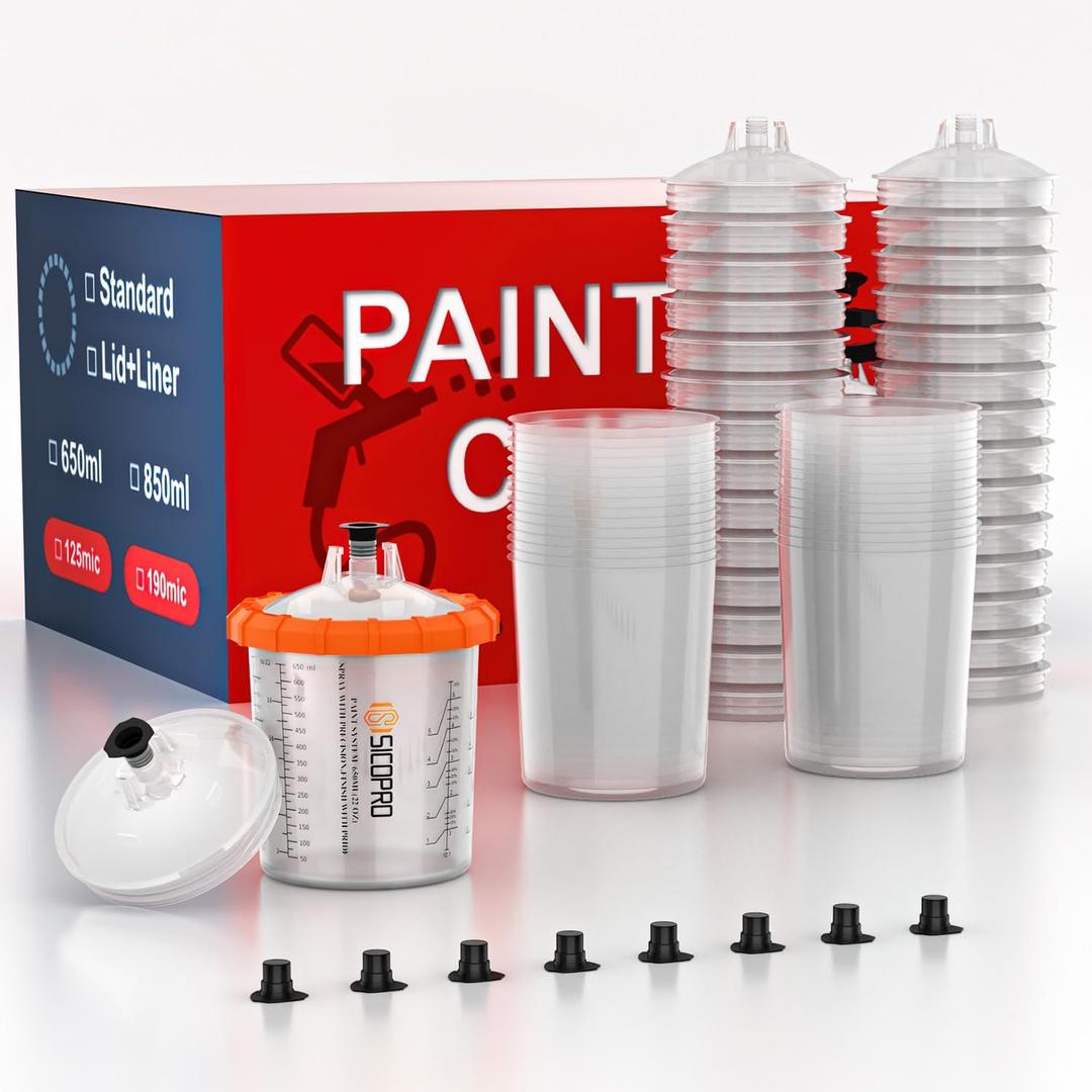 Disposable Paint Cups, 30 Sets Cups and Liners 22 Ounces 650ml, Automotive Paint Mixing Cup with Filters Lids (30)