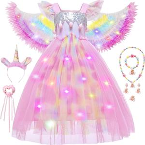 Latocos Girls Unicorn Dress Costume Toddler Light Up Princess Dress Up Clothes Unicorn Toys Halloween Birthday Gifts (120(5-6Y))