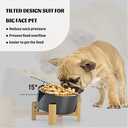 SPUNKYJUNKY 15 Slanted Ceramic Dog and Cat Bowl with Wooden Stand, Tilted Bulldog Food and Water Bowl No Slip Non-Spill for Cats Medium Dogs Big Face Pets 28.7 OZ (3.6 Cups, Starry Blue)