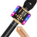 Amazmic Kids Karaoke Microphone Machine Toy Bluetooth Microphone Portable Wireless Karaoke Machine Handheld with LED Lights, Gift for Children Adults Birthday Party, Home KTV(Black Gold)