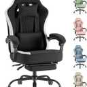 Sweetcrispy Computer Gaming Chair - High Back Ergonomic Desk Chair with Footrest and Lumbar Support, Height Adjustable Task Chair with Linkage Armrests and Headrest, 360 Swivel Wheels, Black