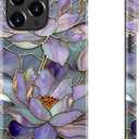 ZADORN for iPhone 14 Pro Max Case Cute - Wireless Charging Compatible - Dual-Layer Soft Silicone + Hard Shell - Trendy Floral Design - Glossy Phone Cover for Women - Blooming Purple Lotus