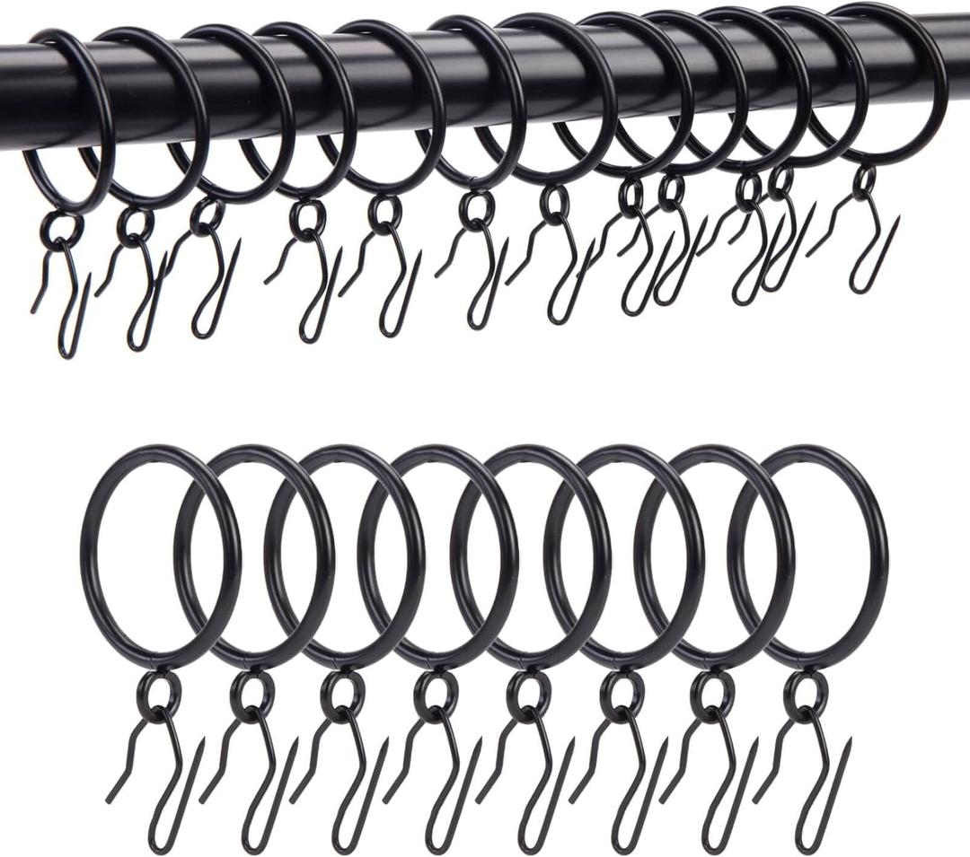 Curtain Rings with Hooks Rustproof Metal Drapery Rings with Eyelets and Pinch Pleat Curtain Hooks for Window Door Shower Curtain 1.25 Inch Inner Diameter 24 Pack Black TXZWJZ
