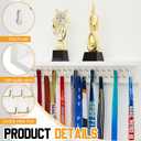 Threehoney Wooden Medal Hanger Display Trophy Holder Shelf with 25/37/49/65/83 Hooks Wall Mount Ribbon Holder Gift for Gymnastics Running Soccer Awards