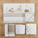 Levtex Baby - Woodland Pals Crib Bed Set - Baby Nursery Set - Cream Taupe Brown Green - Woodland Friends - 5 Piece Set Includes Quilt, One Fitted Sheet, Wall Decal, Skirt/Dust Ruffle & Basket, 5 Piece Bedding Set