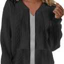 Womens Full Zip Up Cardigan Sweater Casual Solid Long Sleeve Sweatshirt Coat with Pocket (Small, Black)