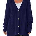 PRETTYGARDEN Womens Chunky Cardigan Sweaters 2025 Fall Oversized Cable Knit Long Sleeve Open Front Cardigans Winter Clothing (Navy Blue, Medium)