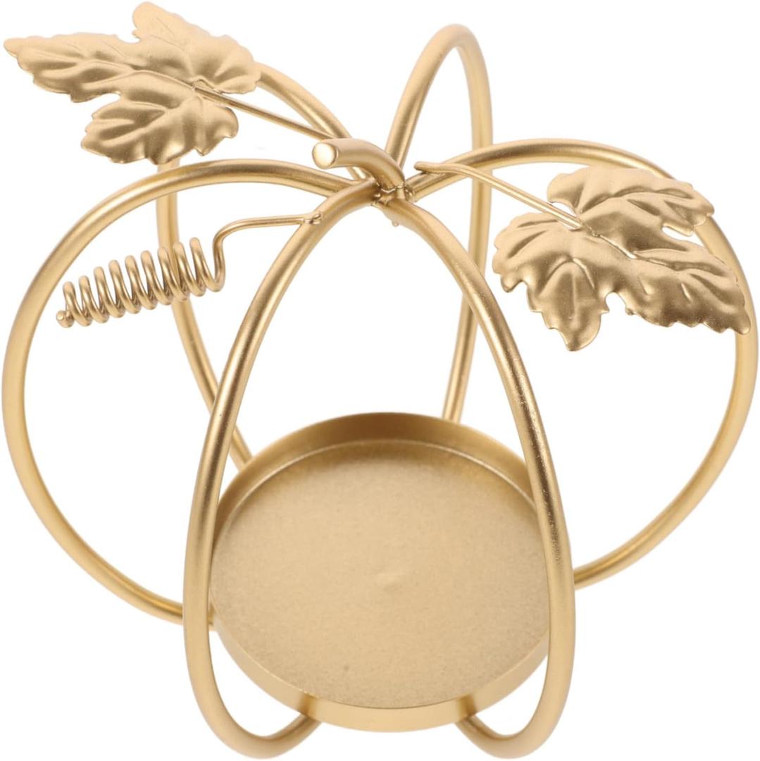 Cabilock Pumpkin Candlesticks Pumpkins Halloween Table Candle Holder Indoor Decorations Autumn for Shaped Centerpiece Decorate Holders Fall Stand LED Candle Stick Holder Golden Iron