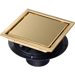 SaniteModar Shower Drain, 6 inch Shower Floor Square Drain with Flange, 2 in 1 Panel SUS 304 Stainless Steel Square Shower Drain, Brushed Gold
