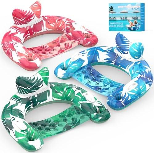 KEUCL Pool Floats, 1 Pack Inflatable Pool Float Chairs with Cupholders & Handles, Pool Floats Adult & Kids Perfect for Pool Lake & Rivers, Pool Toys Party, Relaxing Inflatable Chair for Swimming Pool
