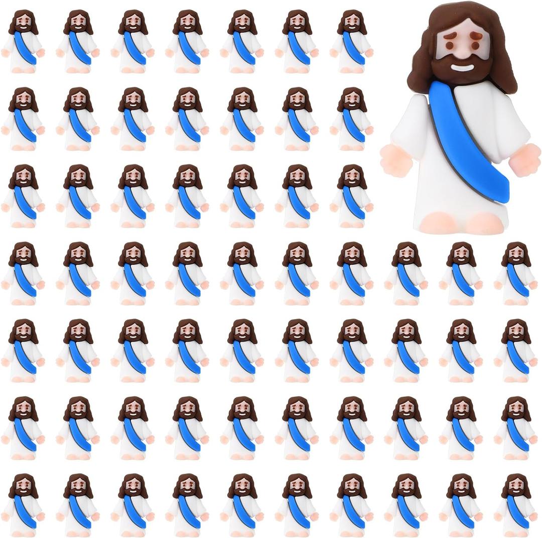 Bememo 100 Pcs Jesus Toys Original Design Mini Rubber Little Jesus Figurine to Hide and Seek Religious Party Favors Sunday School Craft Baptism Gifts for Easter Egg Stuffers(Blue)