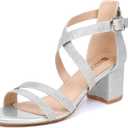 IDIFU Women's Block Low Chunky Heel Strappy Sandals Open Toe Ankle Strap Dress Wedding Evening Shoe for Women Bridal (7.5)