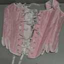Charmian Women's Victorian Vintage Boned Brocade Lace Up Bustier Overbust Corset Top with Straps Pink Medium