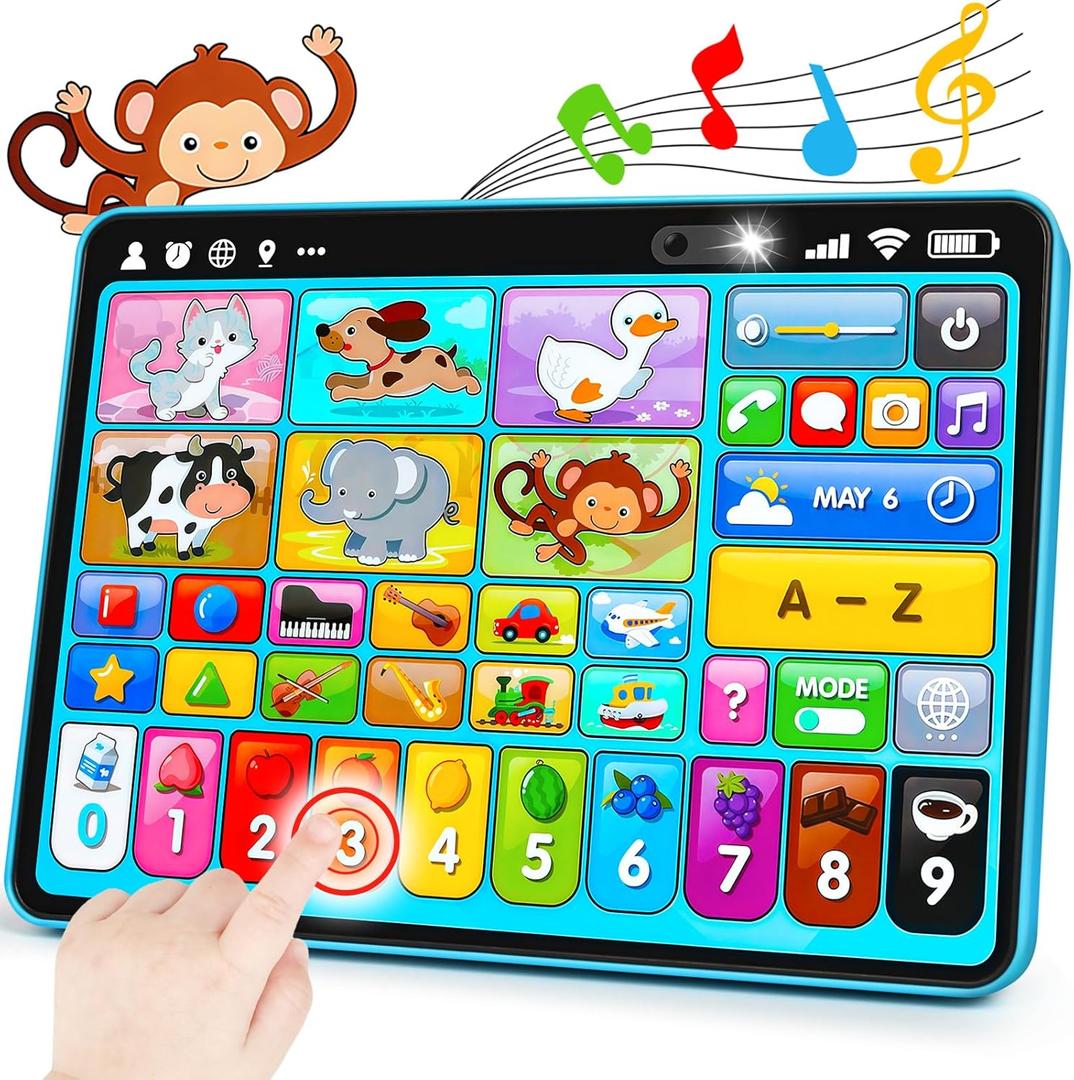 Peacurh Trilingual Learning Toy Tablet with Music & Sound, Montessori Speech Musical Therapy Toys, Gifts for Boy, Girl, Baby, Toddler, for Age 1, 2, 3 Year Old (12-18 Months)