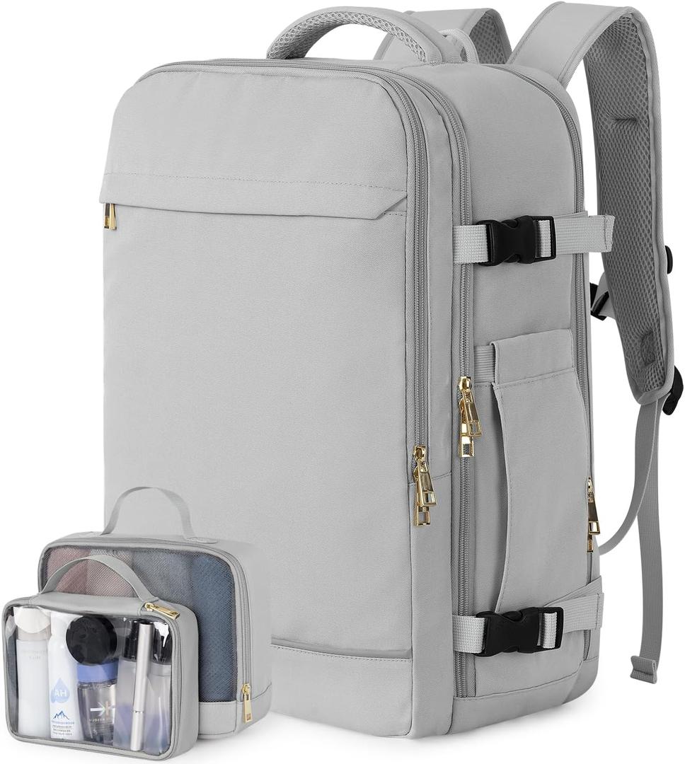 Large Travel Backpack - 40L Waterproof for Women, Men, College, Business, Hiking, Work (Gray)