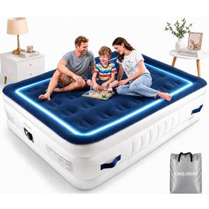 KINGJERRY Air Mattress Queen with Built in Pump, Leak-Tested, 4 Portable Handles, 18" Raised Comfort, Anti-collapse Design, 800lb Support, 3 Mins Inflation, Inflatable Mattress for Home Guest &Camping